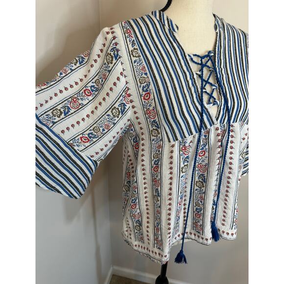 Addie Women's Tops Small Boho Flare Sleeve Loose Fit Floral V-Neck Cotton - Picture 4 of 6